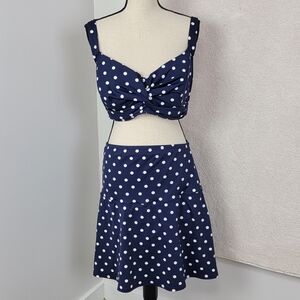 Lands' End Deep Sea Polka Dot Classic Retro 2pc Swim Suit Sz 20W & 22W